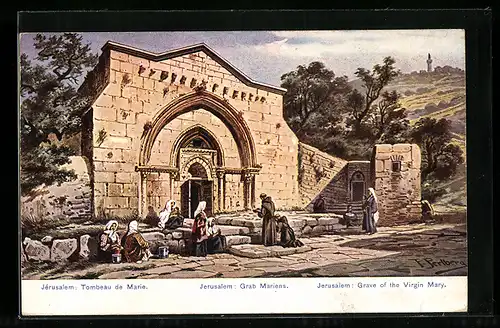 Künstler-AK Friedrich Perlberg: Jerusalem, Menschen vor dem Grabe Marias