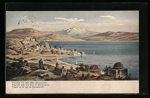 Künstler-AK Friedrich Perlberg: Tiberias mit See Genezareth