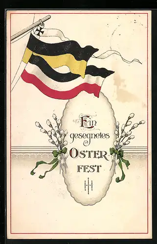AK Ostergrüsse mit Blumen und Fahnen, Zweibund