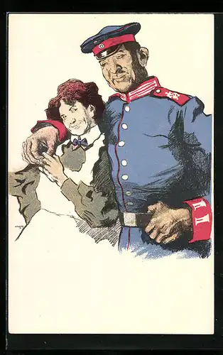 AK Soldatenliebe, Hochrangiger Soldat schäkert mit Dienstmädchen