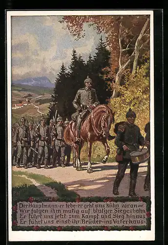 Künstler-AK Paul Hey: Hauptmann führt seine Soldaten in den Krieg