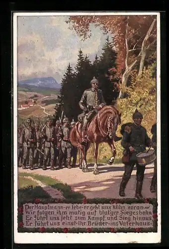 Künstler-AK Paul Hey: Hauptmann führt seine Soldaten in den Krieg