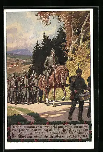 Künstler-AK Paul Hey: Hauptmann führt seine Soldaten in den Krieg