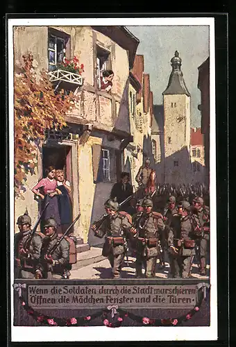 Künstler-AK Paul Hey: Wenn die Soldaten durch die Stadt marschieren...