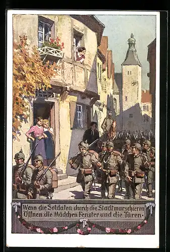 Künstler-AK Paul Hey: Wenn die Soldaten durch die Stadt marschieren...