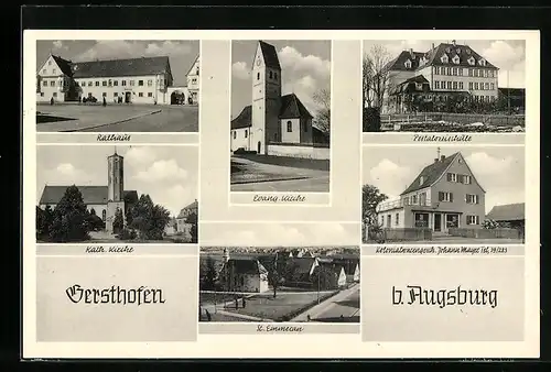 AK Gersthofen b. Augsburg, Rathaus und Kirchen