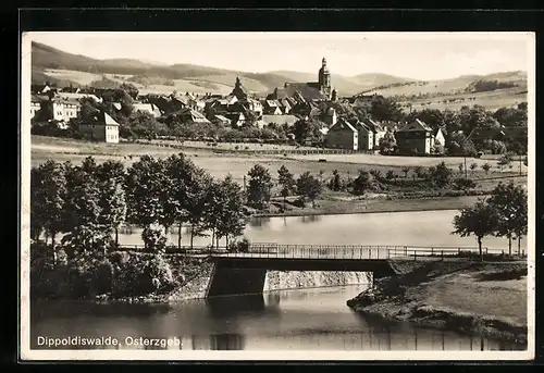 AK Dippoldiswalde /Osterzgeb., Ortsansicht mit Brücke