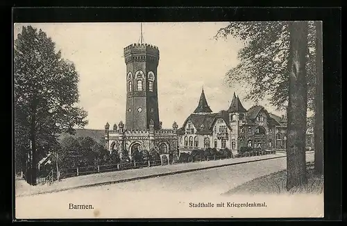 AK Barmen, Stadthalle mit Kriegerdenkmal