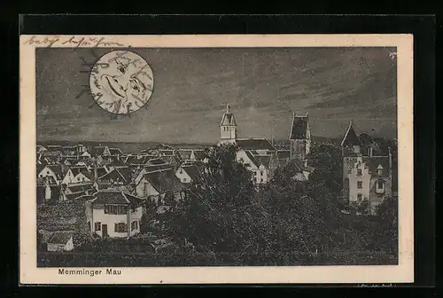 AK Memmingen, Memminger Mau, Ortsansicht bei Vollmond