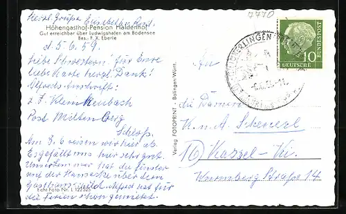 AK Überlingen, Blick auf Gasthof-Pension Haldenhof, Inh. F. X. Eberle