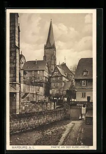 AK Marburg a. L., Partie an der Kugelkirche