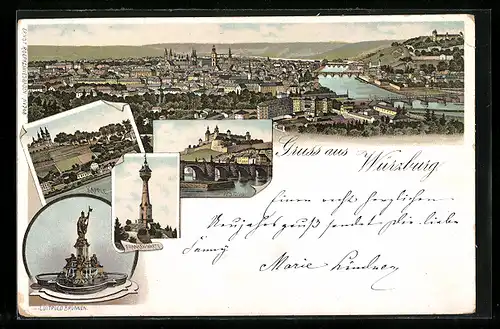 Lithographie Würzburg, Glückwunsch zum Neuen Jahr von Th. Voigt, Parfümeriefabrik
