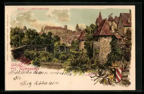 Künstler-AK Erwin Spindler: Nürnberg, Burg vom Spittlerthor, Wappen