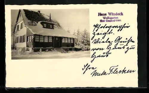 Foto-AK Wolfsgarten über Gemünd-Eifel, Pension Haus Windeck im Schnee