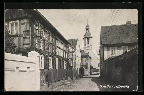 AK Ostritz, S. Kirchstrasse mit Kirche