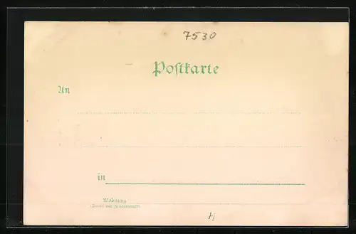 Lithographie Pforzheim, Kunstgewerbeschule, Rathaus, Kriegerdenkmal, Seehaus