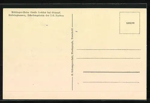 AK Dabringhausen, Böttingerheim Grosse-Ledder bei Stumpf, Erholungsheim der I. G. Farben