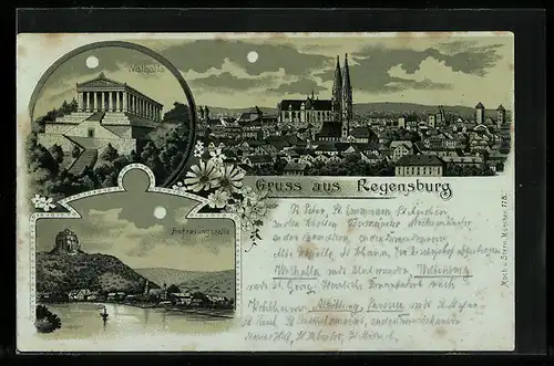 Mondschein-Lithographie Regensburg, Befreiungshalle und Walhalla