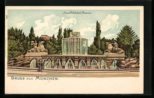 Lithographie München, Neuer Wittelsbach Brunnen