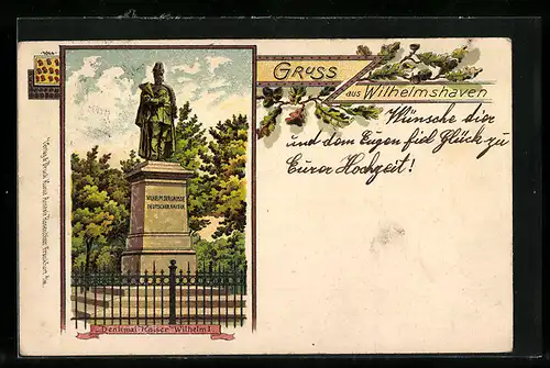 Lithographie Wilhelmshaven, Denkmal Kaiser Wilhelm I.