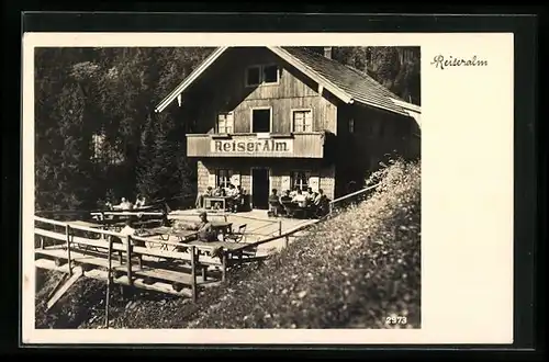 AK Lenggries, Gasthaus Reiser-Alm, Aussenplätze in der Sonne
