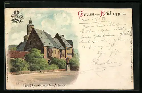 Lithographie Büdingen, Fürstl. Ysenburgisches Schloss