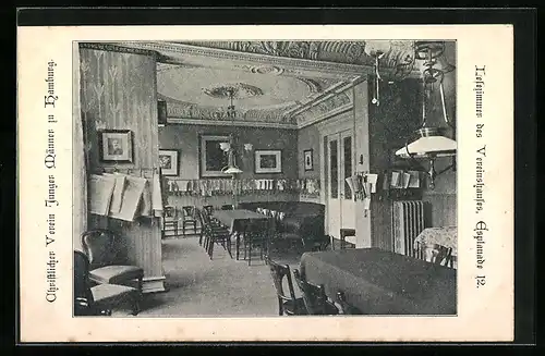 AK Hamburg-Neustadt, Christlicher Verein Junger Männer, Lesezimmer des Vereinshauses, Esplanade 12