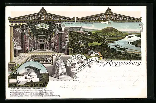 Lithographie Regensburg, Walhalla, Innenansicht