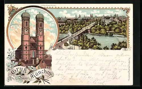 Lithographie München, Panorama und Frauenkirche
