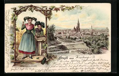 Lithographie Freiburg i. B., Panorama und Markgräfler