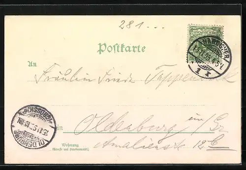 Vorläufer-Lithographie Bremen, 1895, Dom, Börse, Ortsansicht mit Hafen