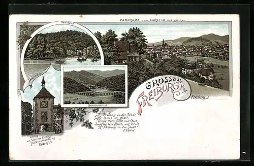 Lithographie Freiburg i. Br., Waldsee und Günthersthal