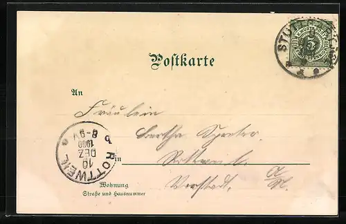 Lithographie Stuttgart, Totalansicht mit Eugensbrunnen