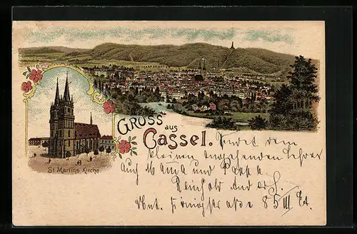 Lithographie Cassel, St. Martins Kirche, Gesamtansicht