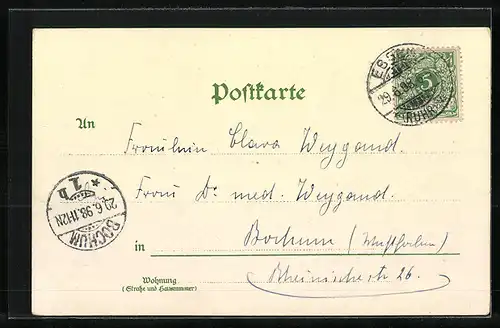 Lithographie Essen, Gertrudskirche, Krupp-Denkmal, Panorama