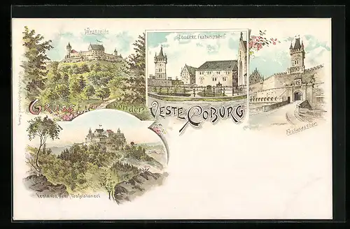 Lithographie Coburg, Veste Coburg, Westseite, Innerer Festungshof