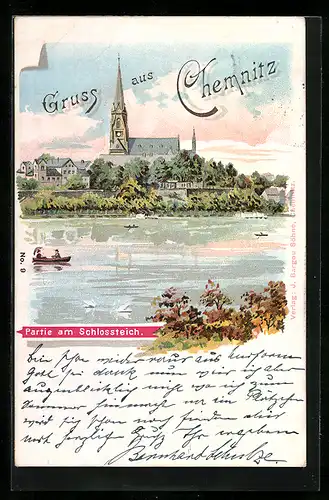 Lithographie Chemnitz, Partie am Schlossteich