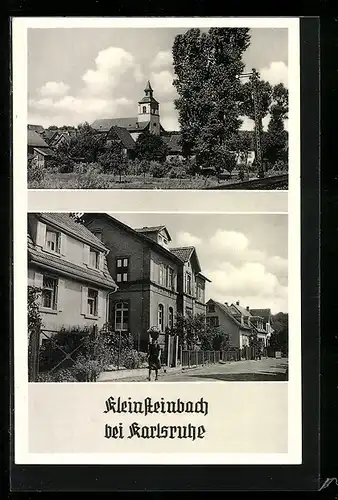 AK Kleinsteinbach bei Karlsruhe, Strassenpartie, Ortsansicht mit Kirche