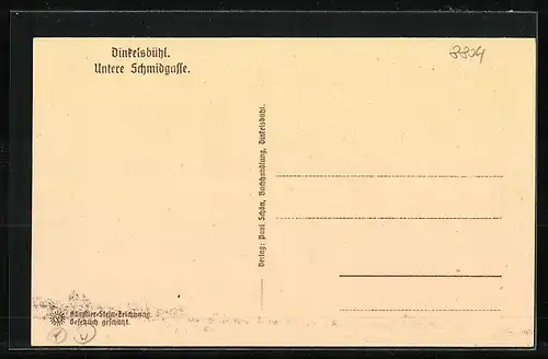 Steindruck-AK Dinkelsbühl, Strasse untere Schmidgasse mit Buchdruckerei