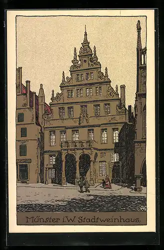 Steindruck-AK Münster i. W., Stadtweinhaus