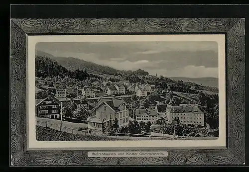 Passepartout-AK Walzenhausen, Ortsansicht und Kloster Grimmenstein