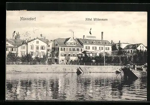 AK Männedorf, Ortspartie mit Hotel Wildenmann, vom Wasser gesehen