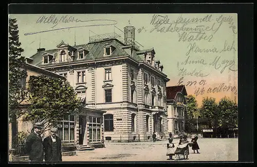 AK Romanshorn, Postgebäude mit Nachbarhaus und Strasse