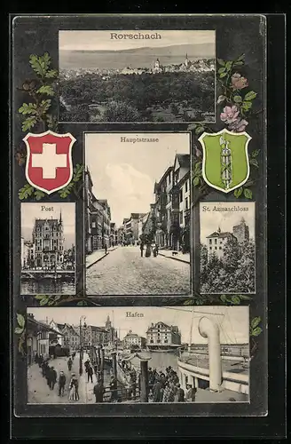 AK Rorschach, Hauptstrasse, Post und St. Annaschloss