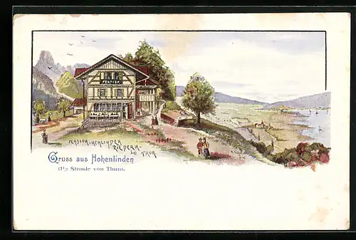 Künstler-AK Riedern b. Thun, Gruss aus der Pension Hohenlinden
