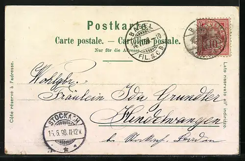 Lithographie Basel, Strassburger Denkmal, Das Rathaus, Panorama