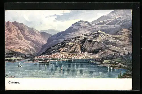 Künstler-AK Cattaro, Panorama