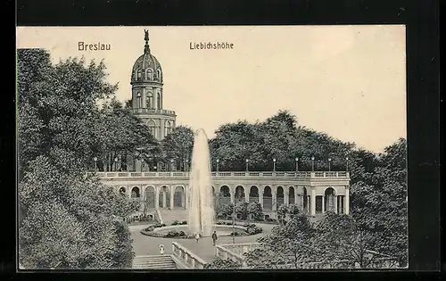 AK Breslau, Liebichshöhe mit Fontäne