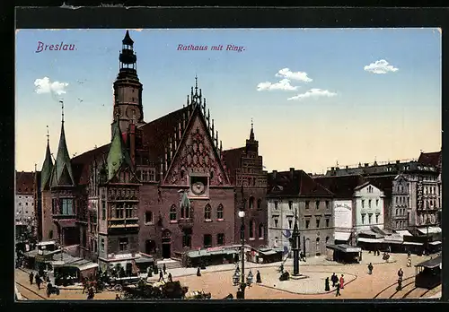 AK Breslau, Rathaus mit Ringstrasse