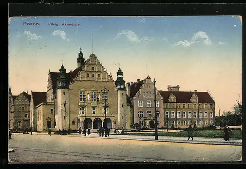 AK Posen / Poznan, Strassenpartie an der königl. Akademie